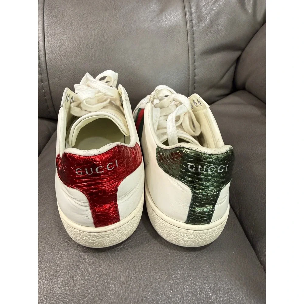 Gucci Ace Bee White Leather Sneakers Green Red Web Stripe 429446 Mens 41